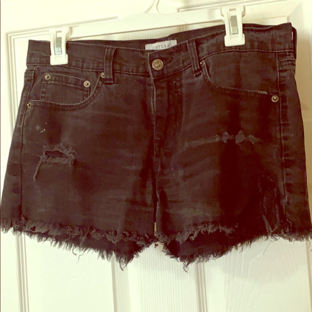 Black distressed cut off shorts